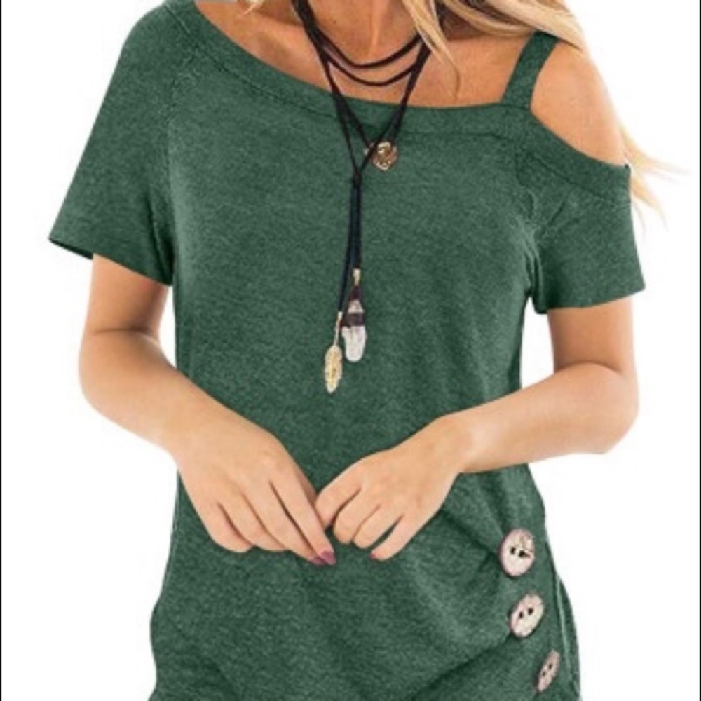 New Green Sling Short Sleeve Casual Buttoned Top